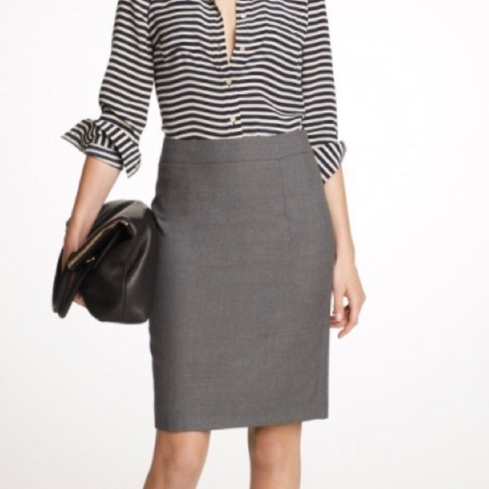J CREW Super 120s All Season Wool  Gray Tailored Pencil Skirt 2 Preppy Old Money